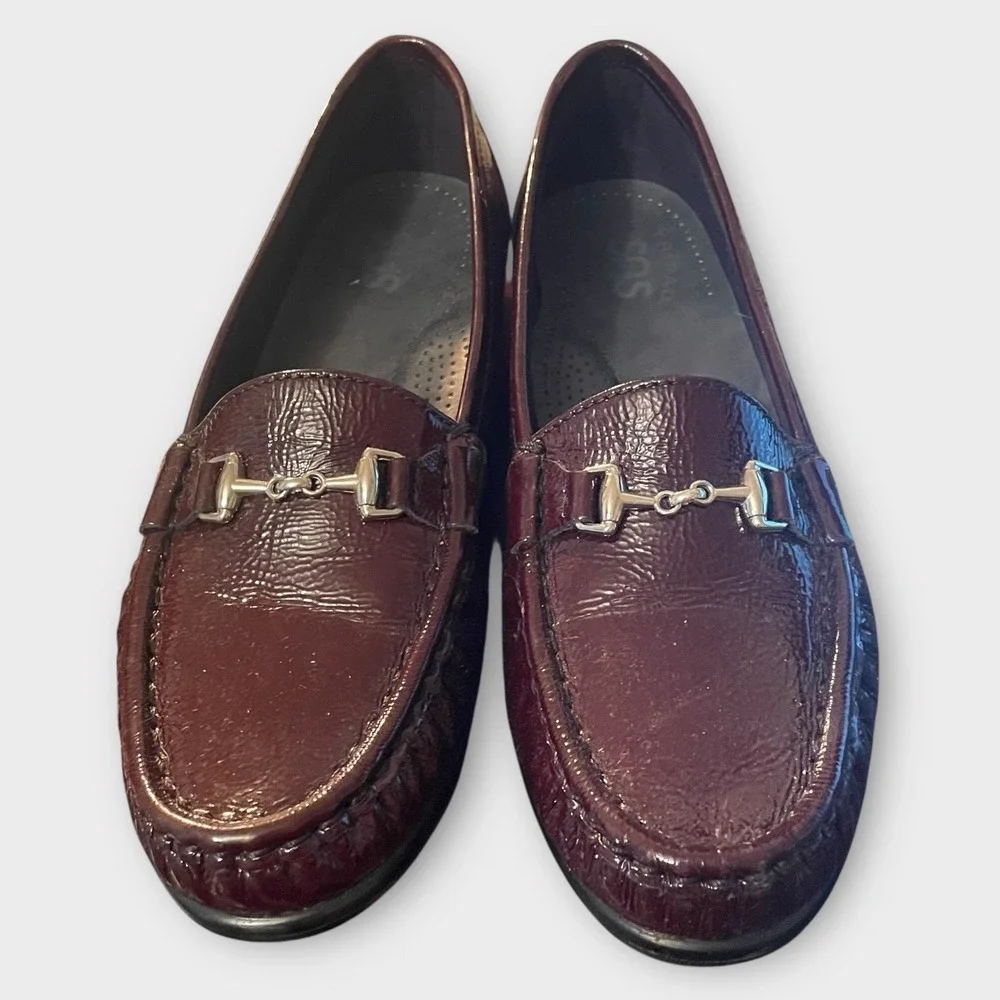 SAS Hope Loafers Orthopedic Women‎ 6M Burgundy Patent Leather Horsebit Comfort